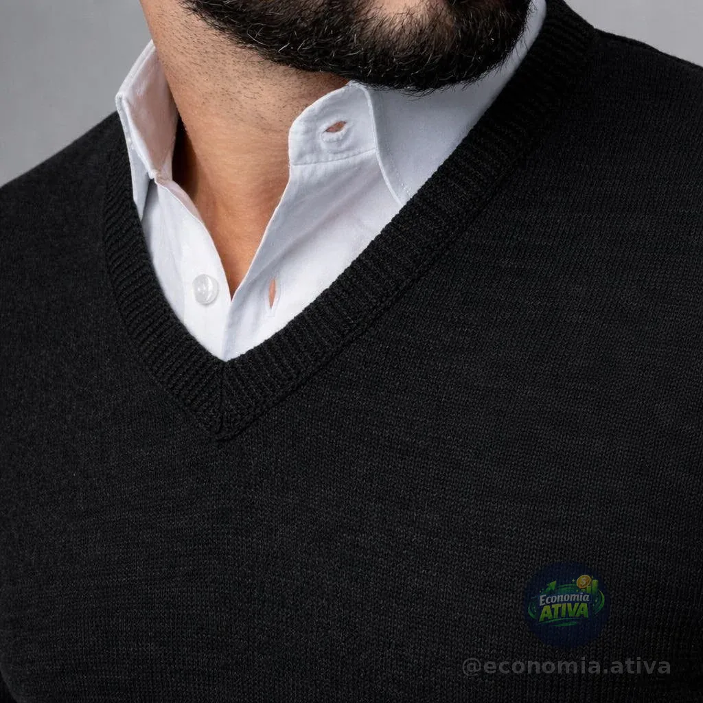 Sueter Masculino Decote V Blusa Lã Cardigan Básico Tricot