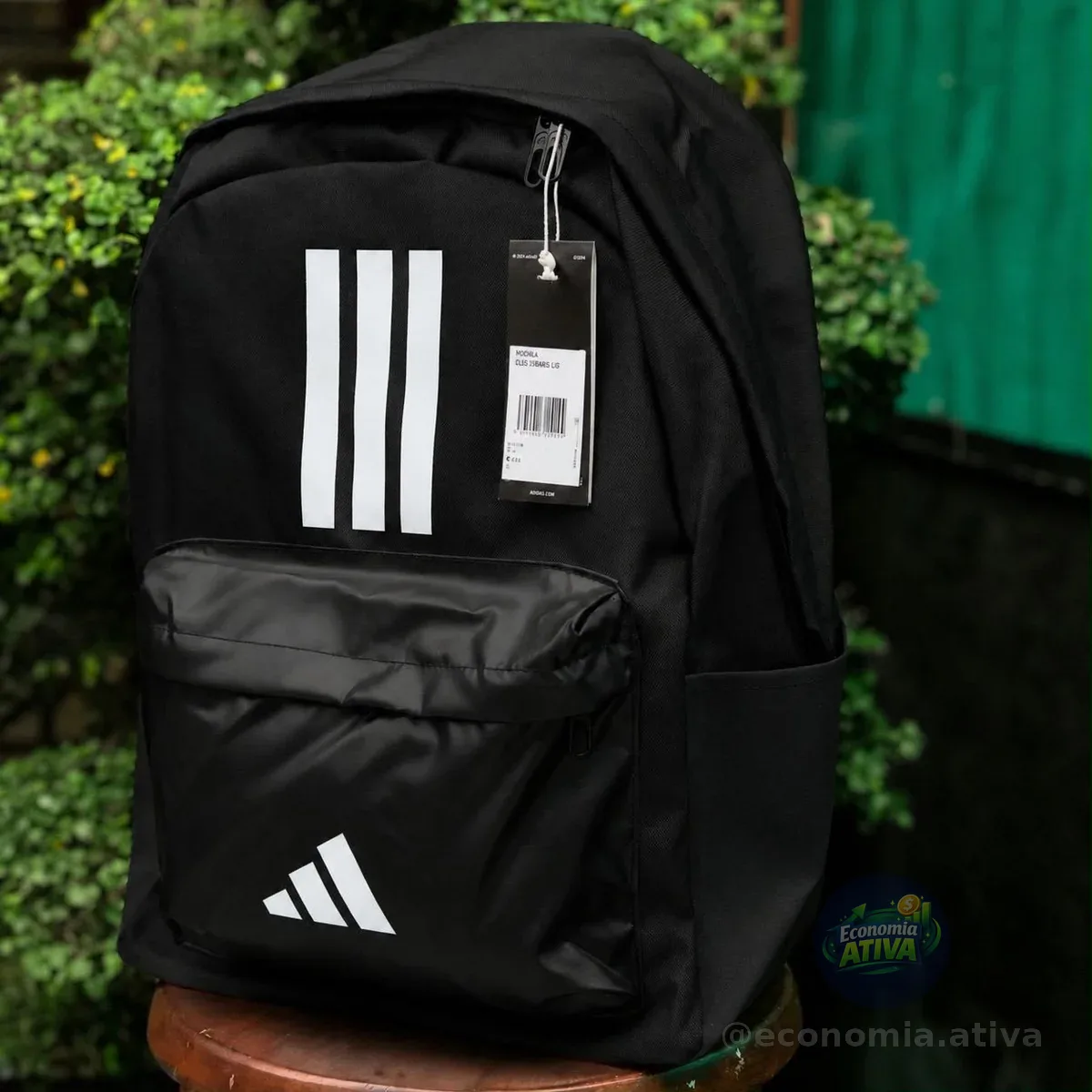 Mochila Clássica Treino 3 Listras adidas Preto Liso
