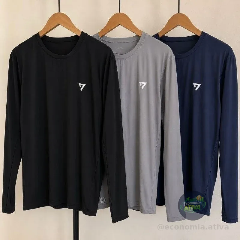 Kit 3 Camisetas Térmicas Masculina Segunda Pele Camisa Uv50-