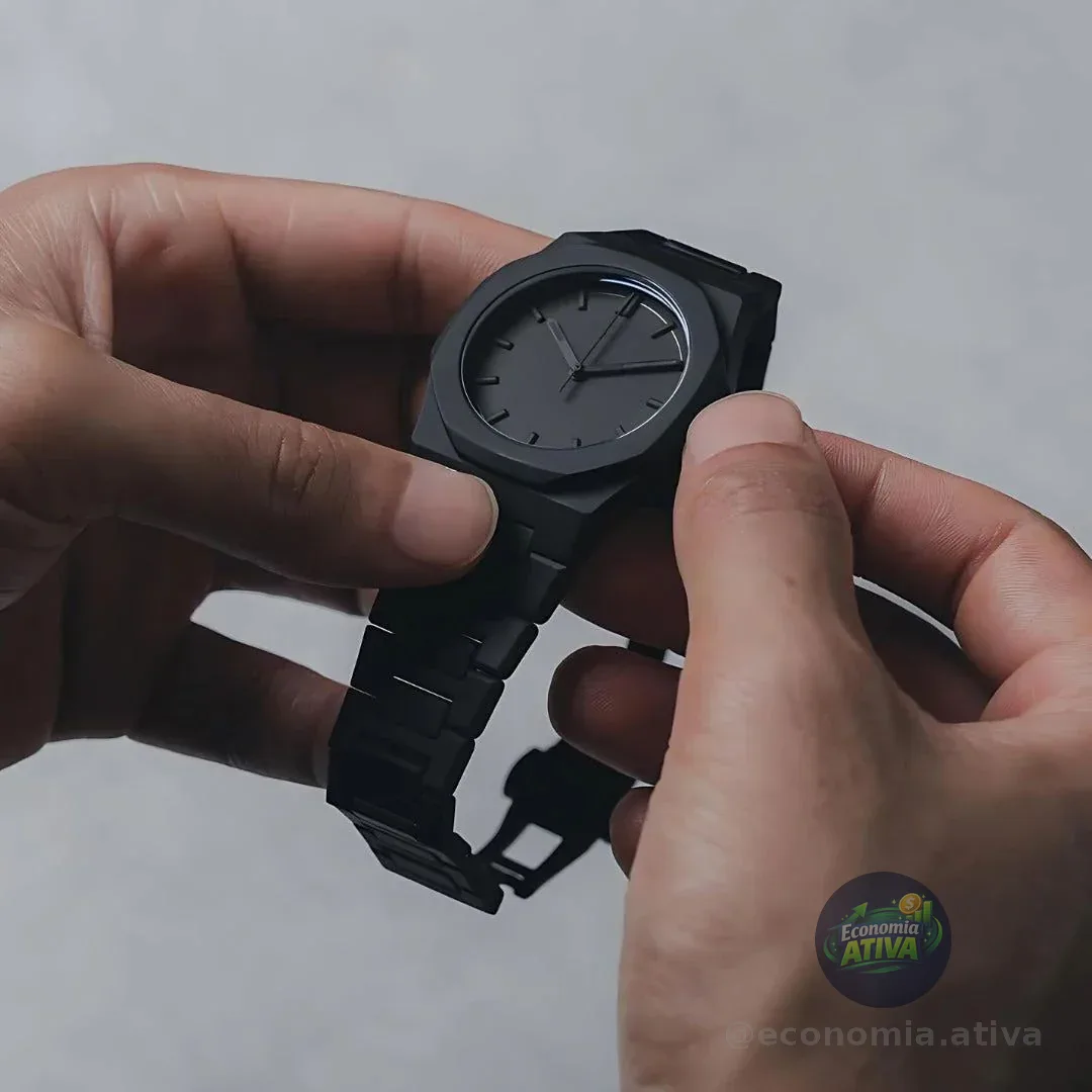 Relogio Masculino Minimalista All Black Chanfrado Preto