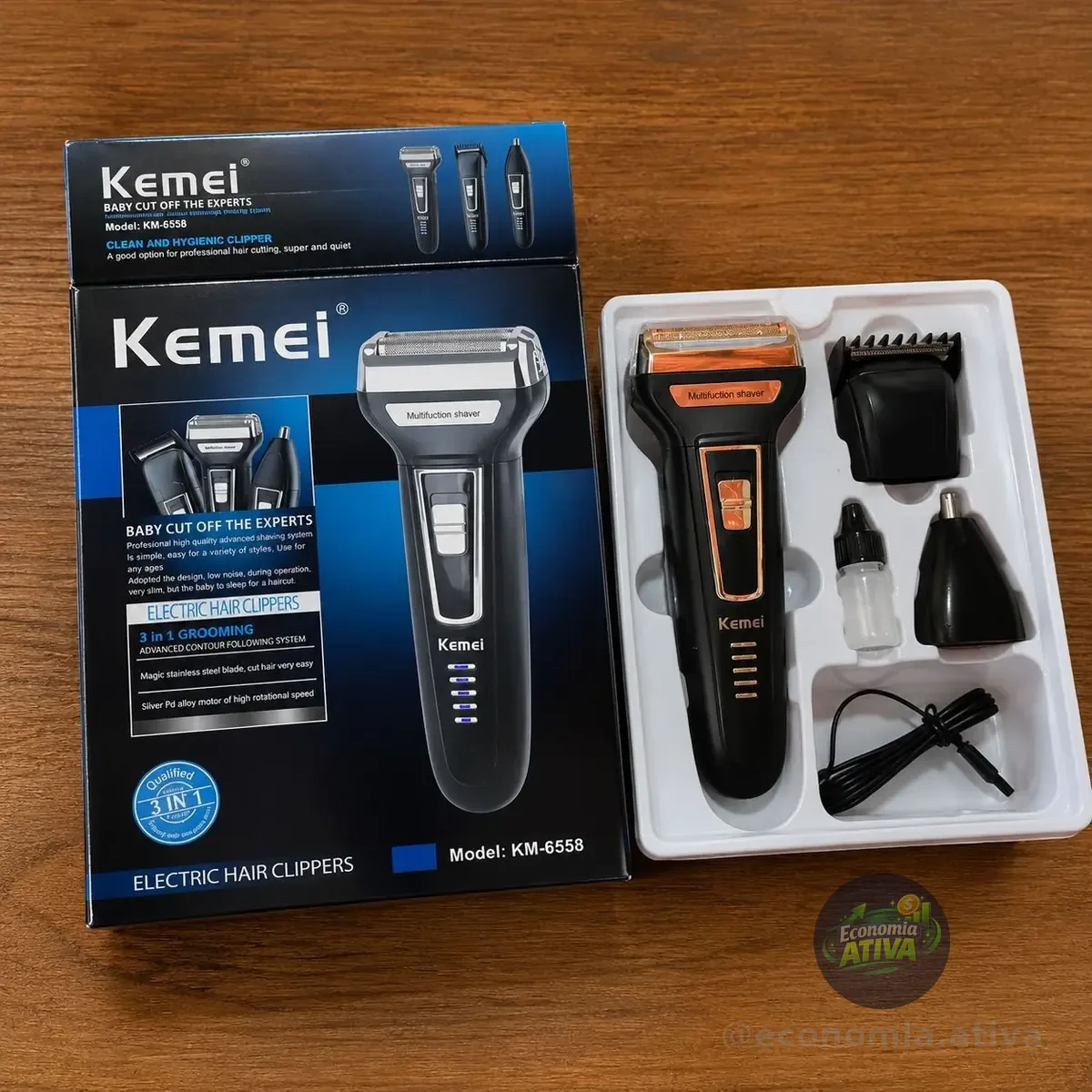 Barbeador E Cortador De Cabelo 3 Em 1 Kemei Km-6558