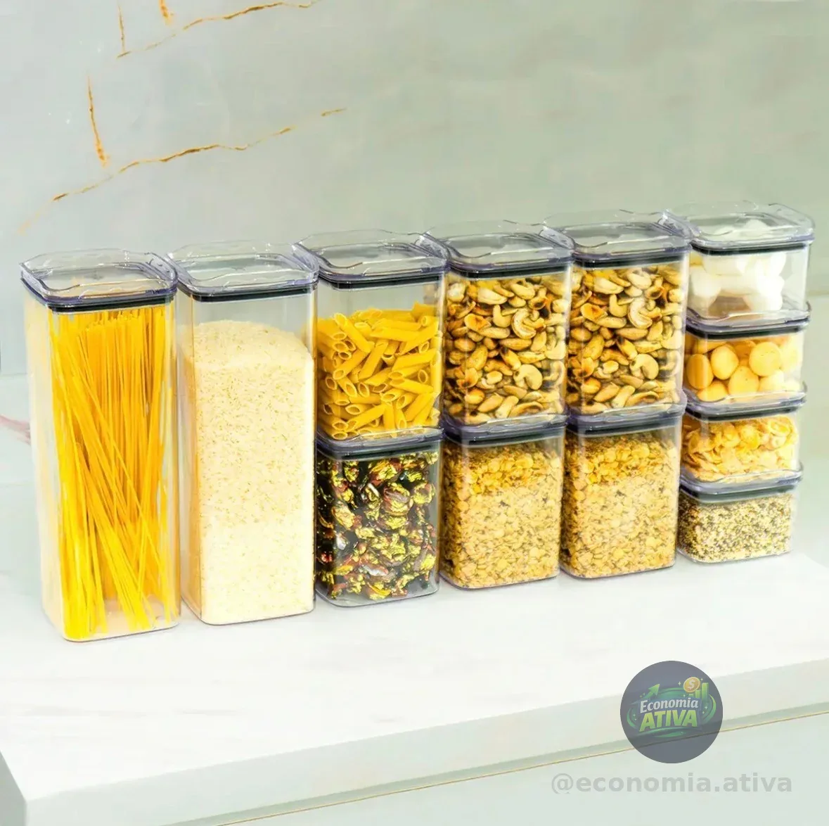 Kit 12 Potes Herméticos Porta Mantimentos Quadrado Cozinha Cor Transparente