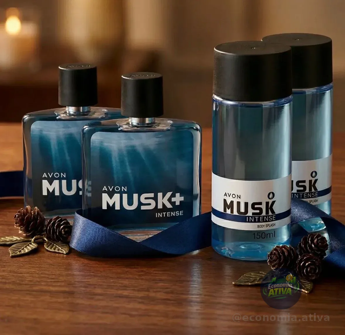Kit Musk Intense 4 Itens • 2 Deo Colonia Intense 75ml • ⁠2 Body Splash Intense 150ml