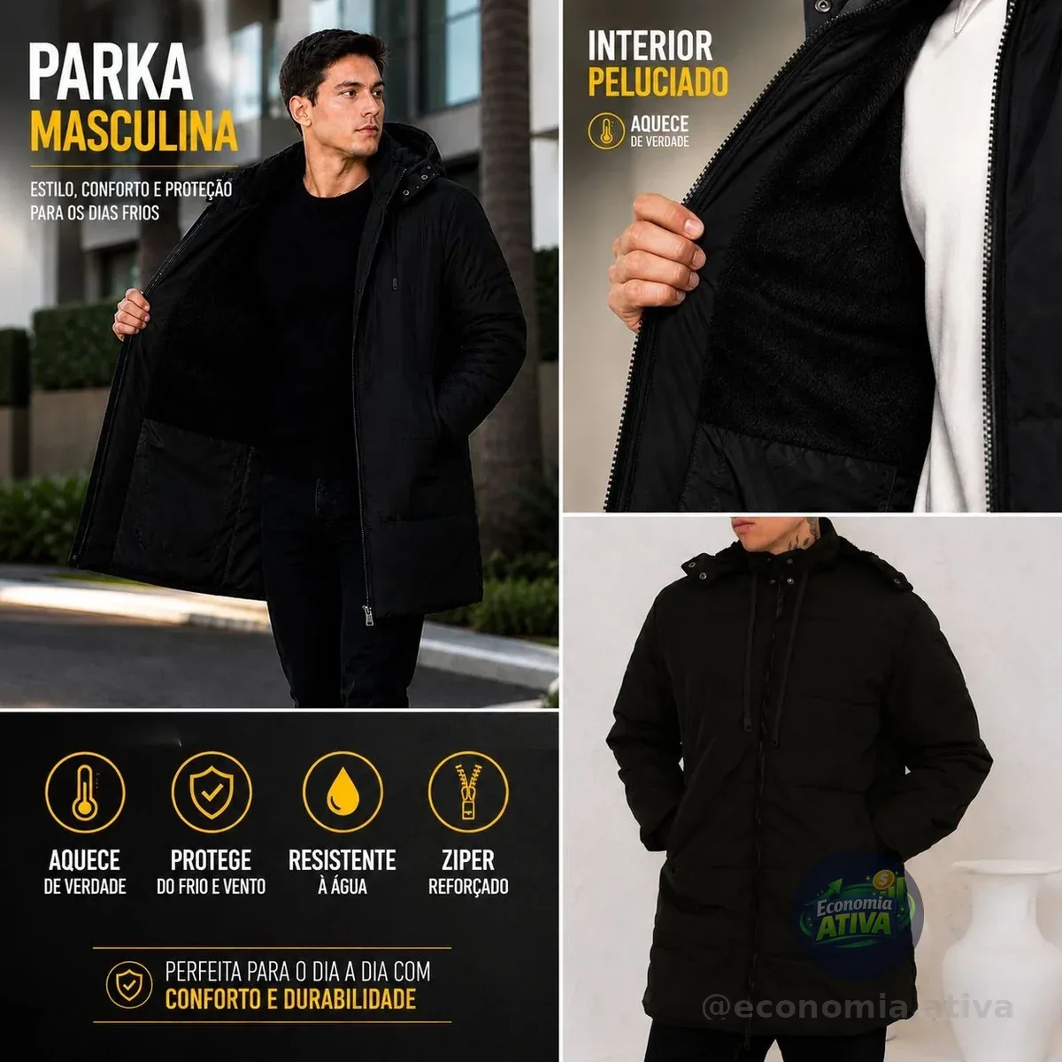 Sobretudo Jaqueta Puffer Comprido