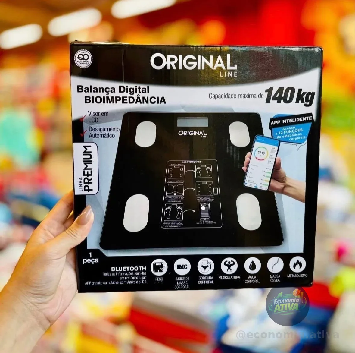 Usb Balança Digital Corporal Bioimpedância, Aplicativo Fitne Preto 3v