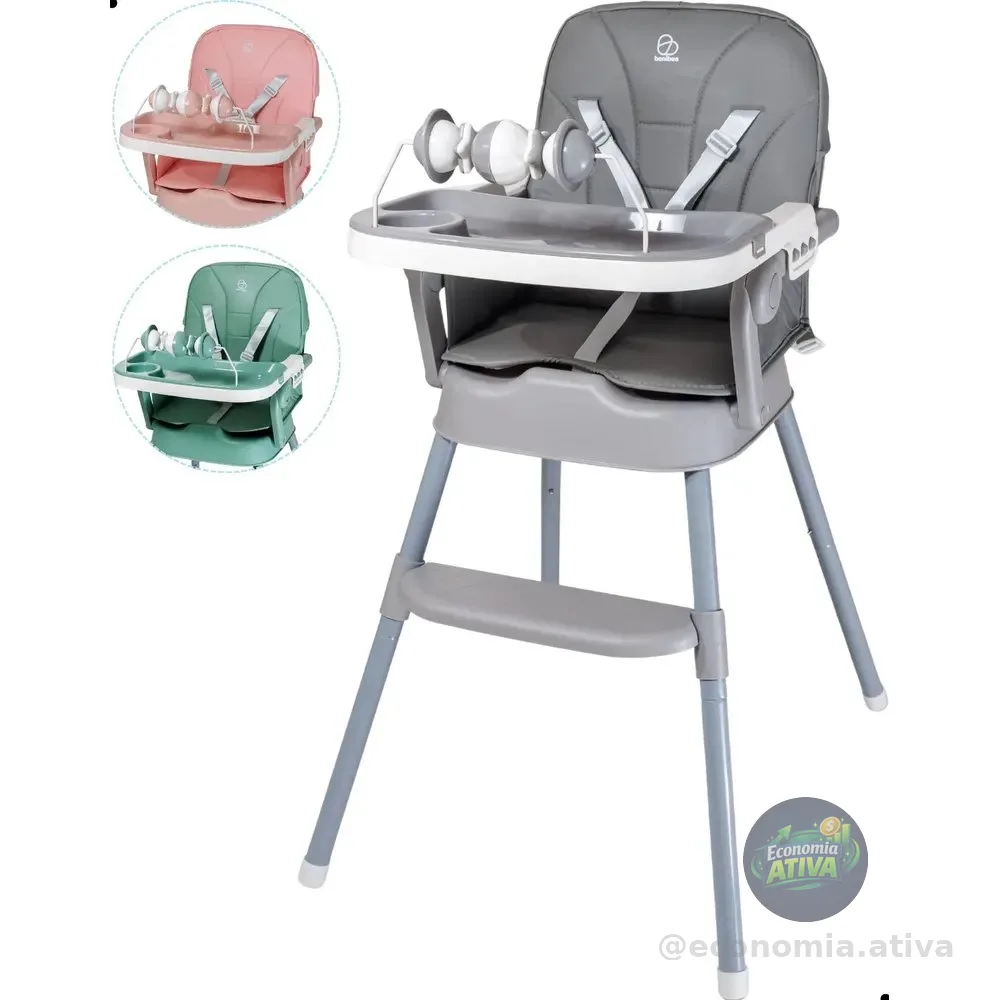 Cadeira Alimentação Bebê Portátil 3 Em 1 Baby Segura - Papa Lisa Cinza