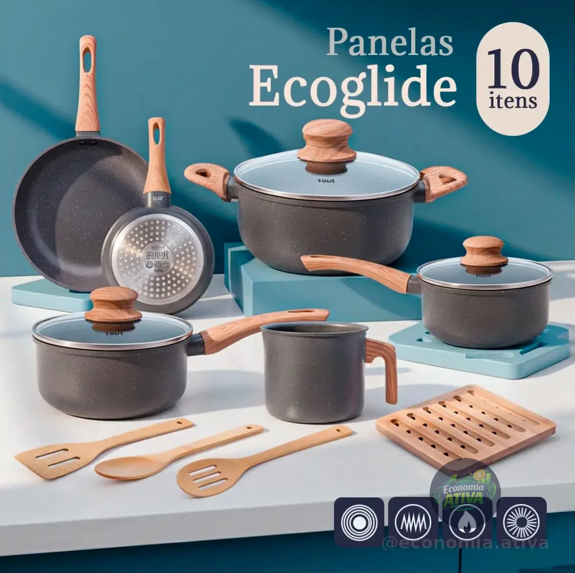 Jogo De Panelas Induçao Antiaderente Cerâmica 10 Peças