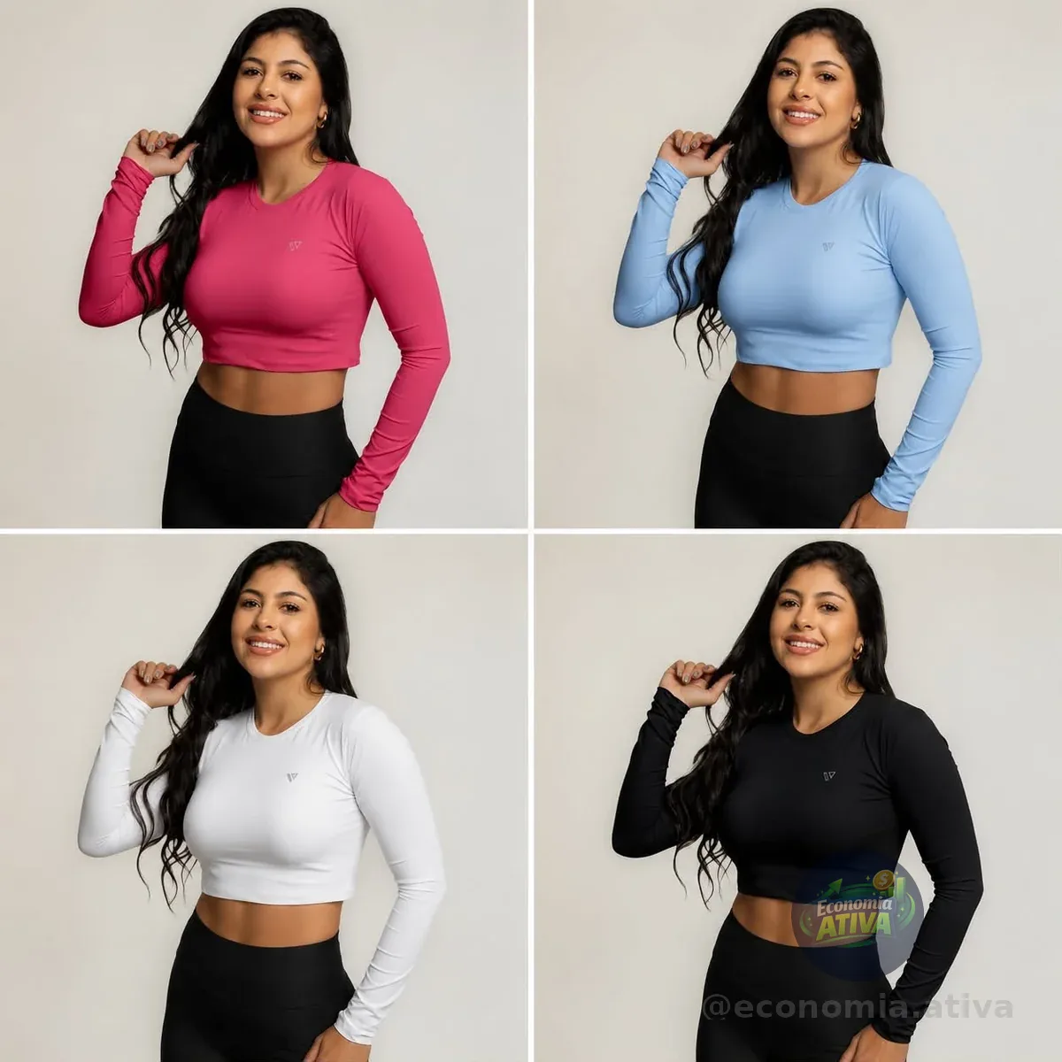Cropped Poliamida Manga Longa Proteção Uv