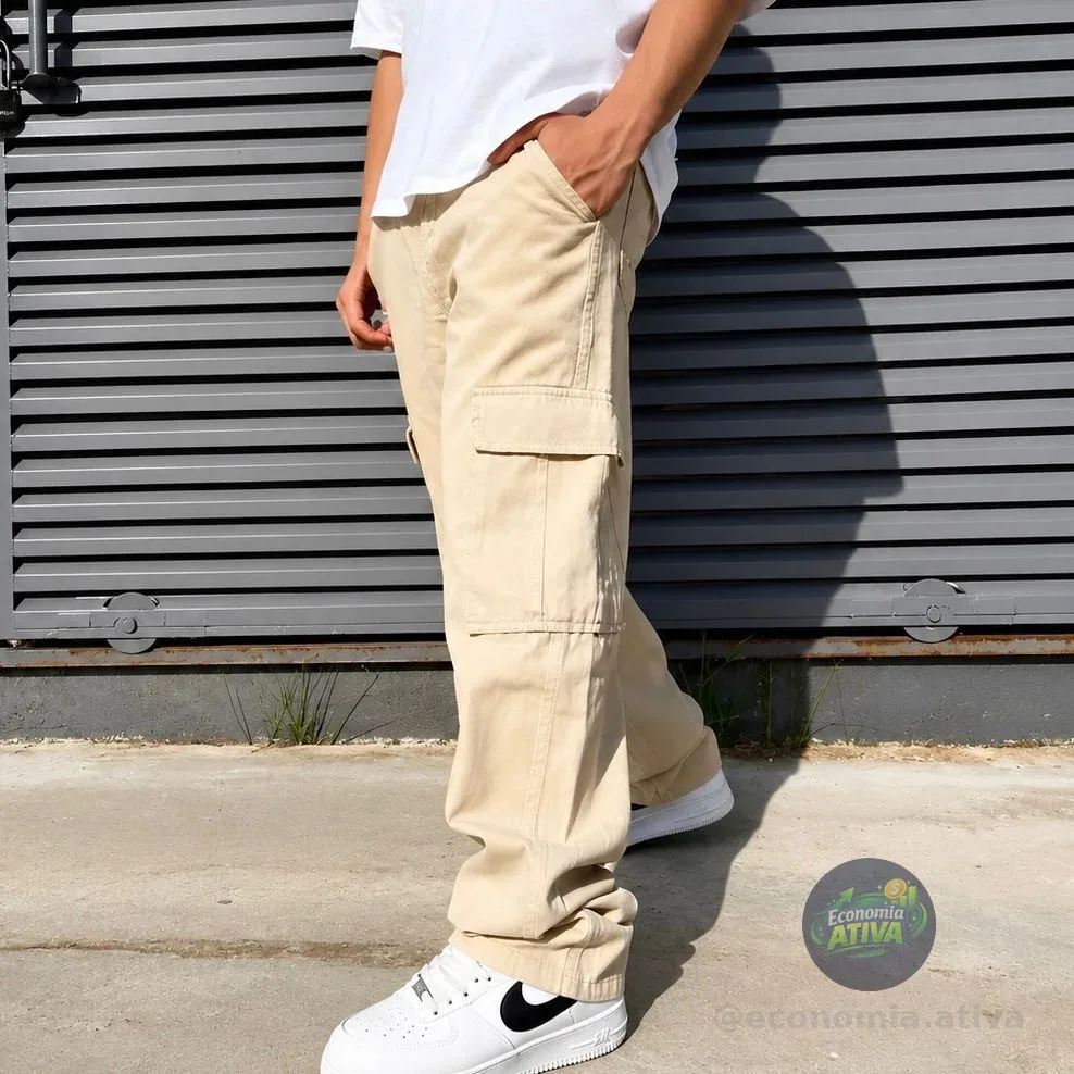 Calça Jogger Cargo Com Punho Sarja