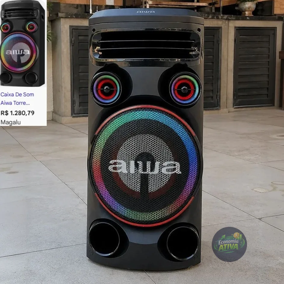 Torre De Som Aiwa T1w-02 1600w 1woofer10  Bluetooth Rgb Usb Dj Preto 127/220v