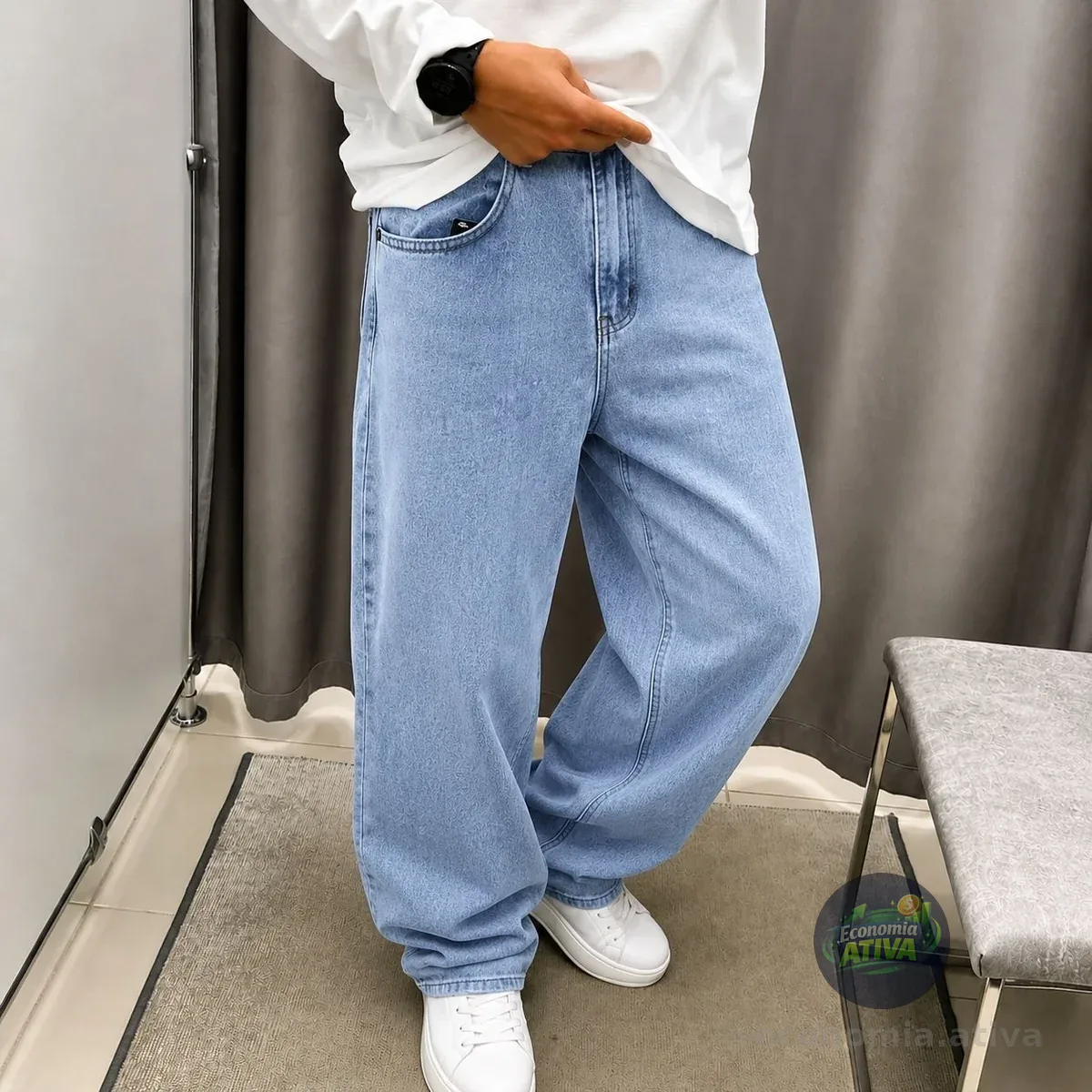Calça Jeans Balão Masculina Baggy Reta Streetwear (4 cores)