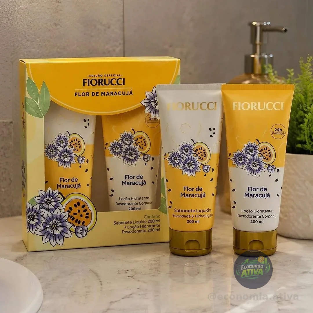 FIORUCCI Kit Sabonete Líquido 200ml + Loção Hid. 200ml FLOR DE MARACUJA