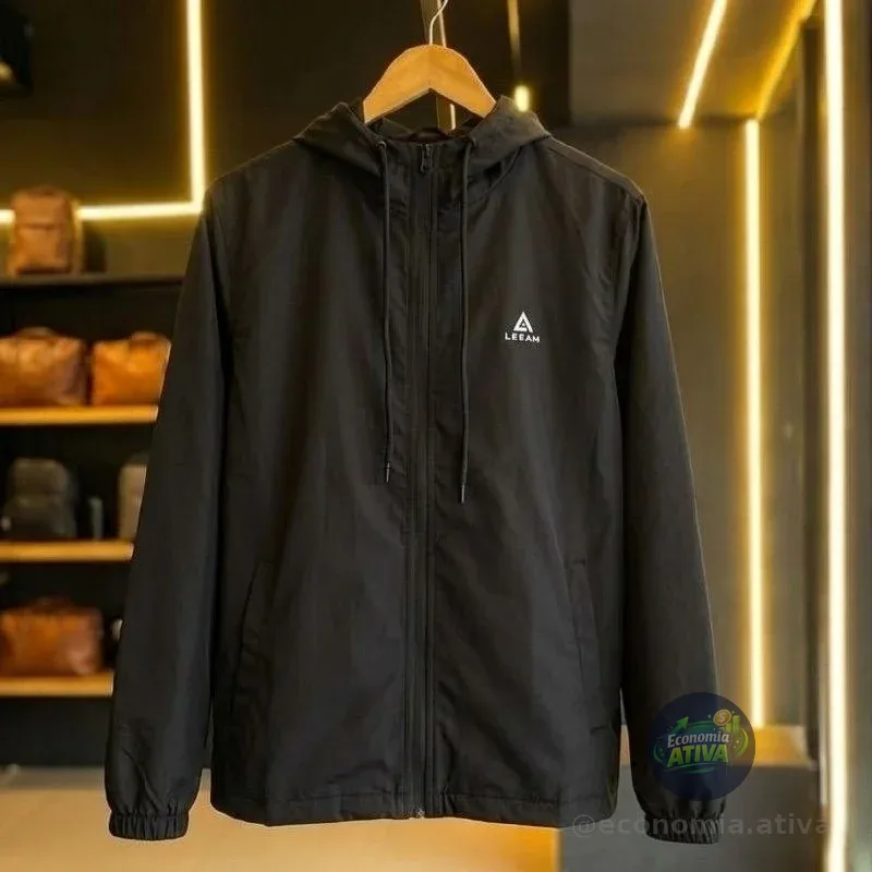 Jaqueta Corta Vento Masculina Capuz Impermeável Zíper (3 cores)