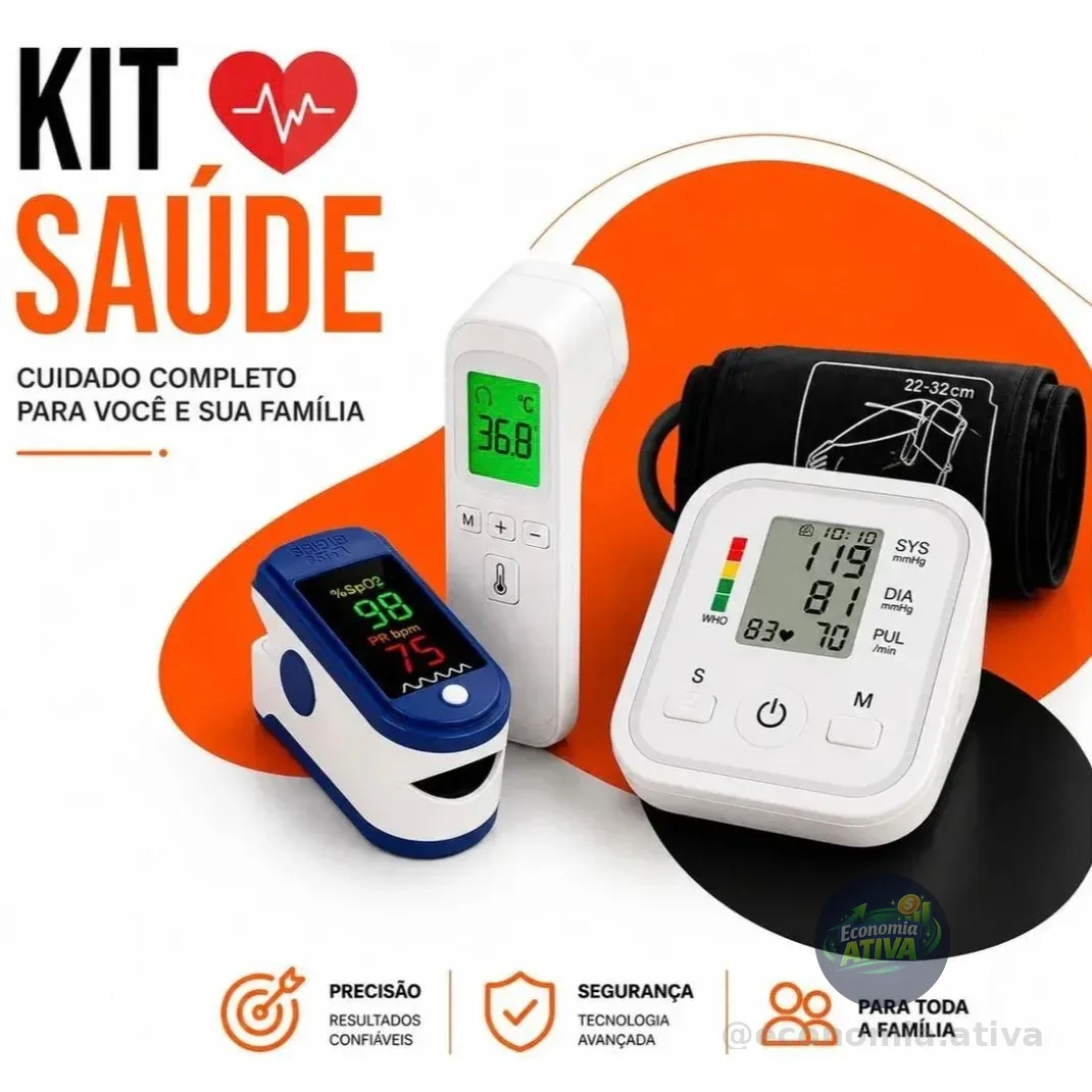 Kit Saúde Combo 3 Em 1 • Aparelho Pressão • ⁠Oxímetro • ⁠Termômetro