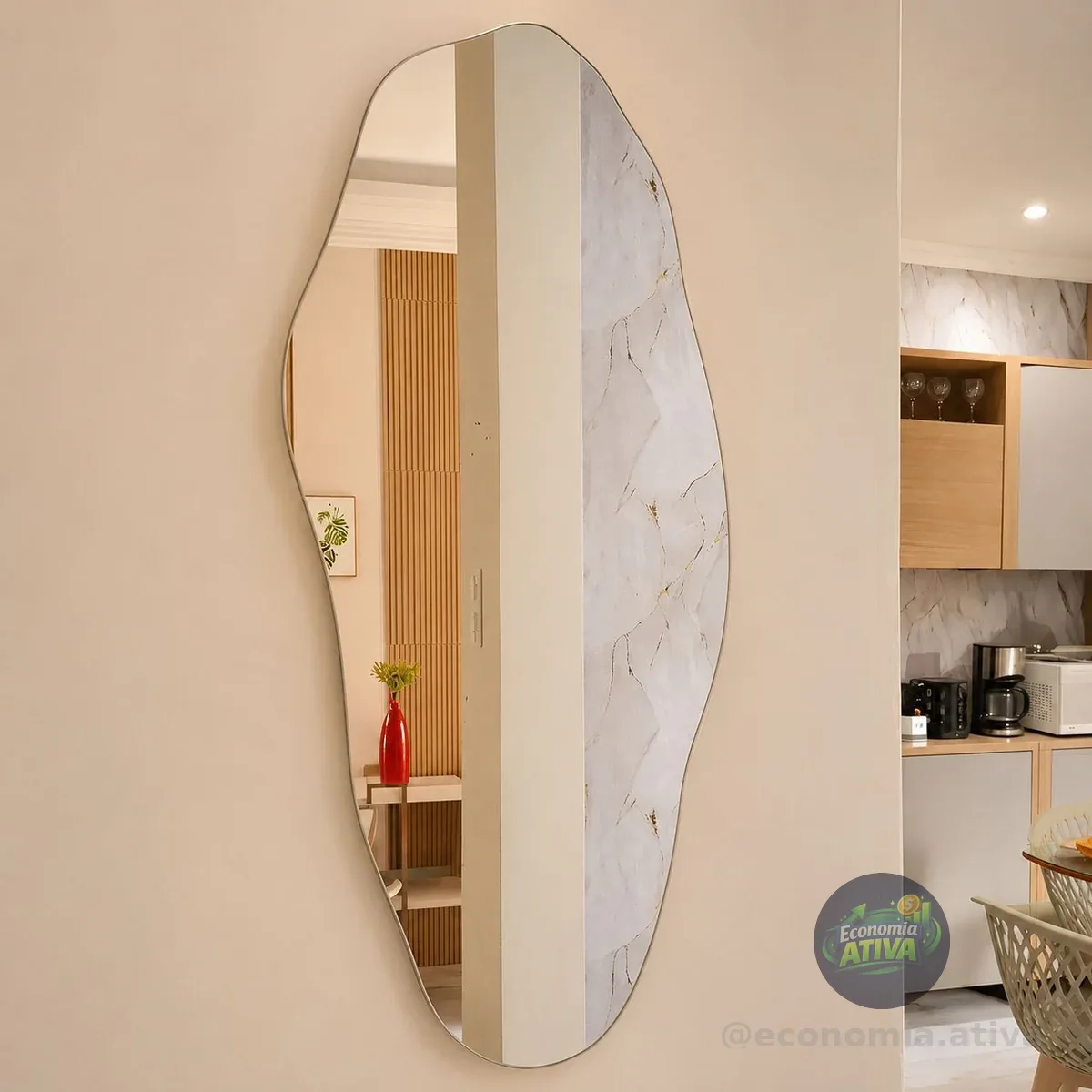 Espelho Orgânico 70cm Decoração Lapidado Desing Moderno