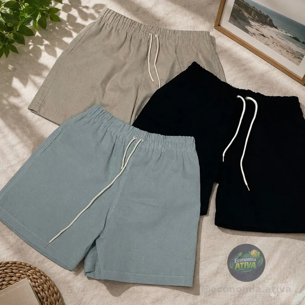 Kit 3 Shorts Masculino Linho