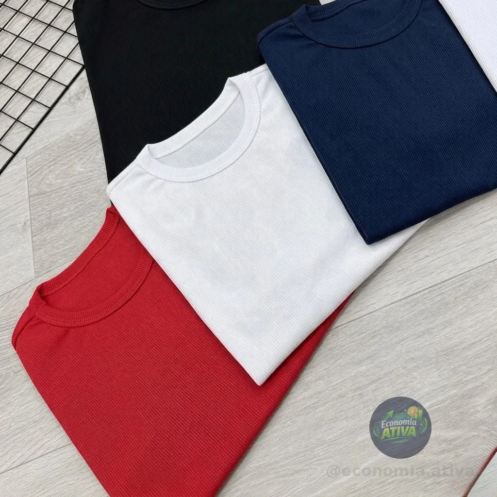 Kit 4 Camisetas Canelada Ribana
