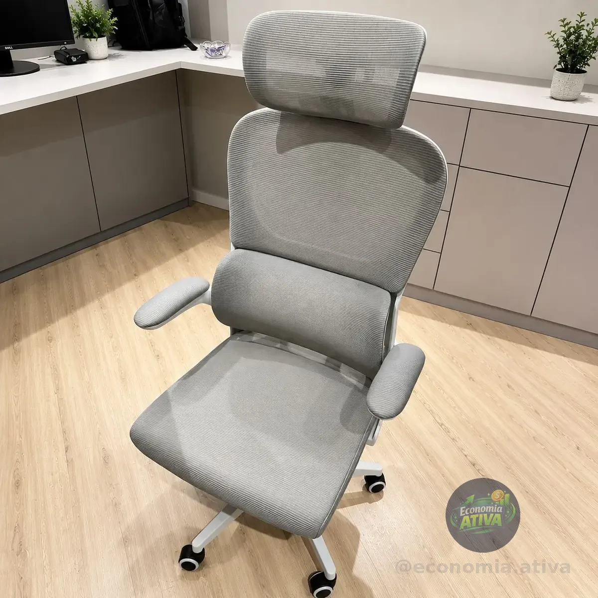 Cadeira Escritório Ergonômica Python Fly B07 Cinza Com Suporte Lombar