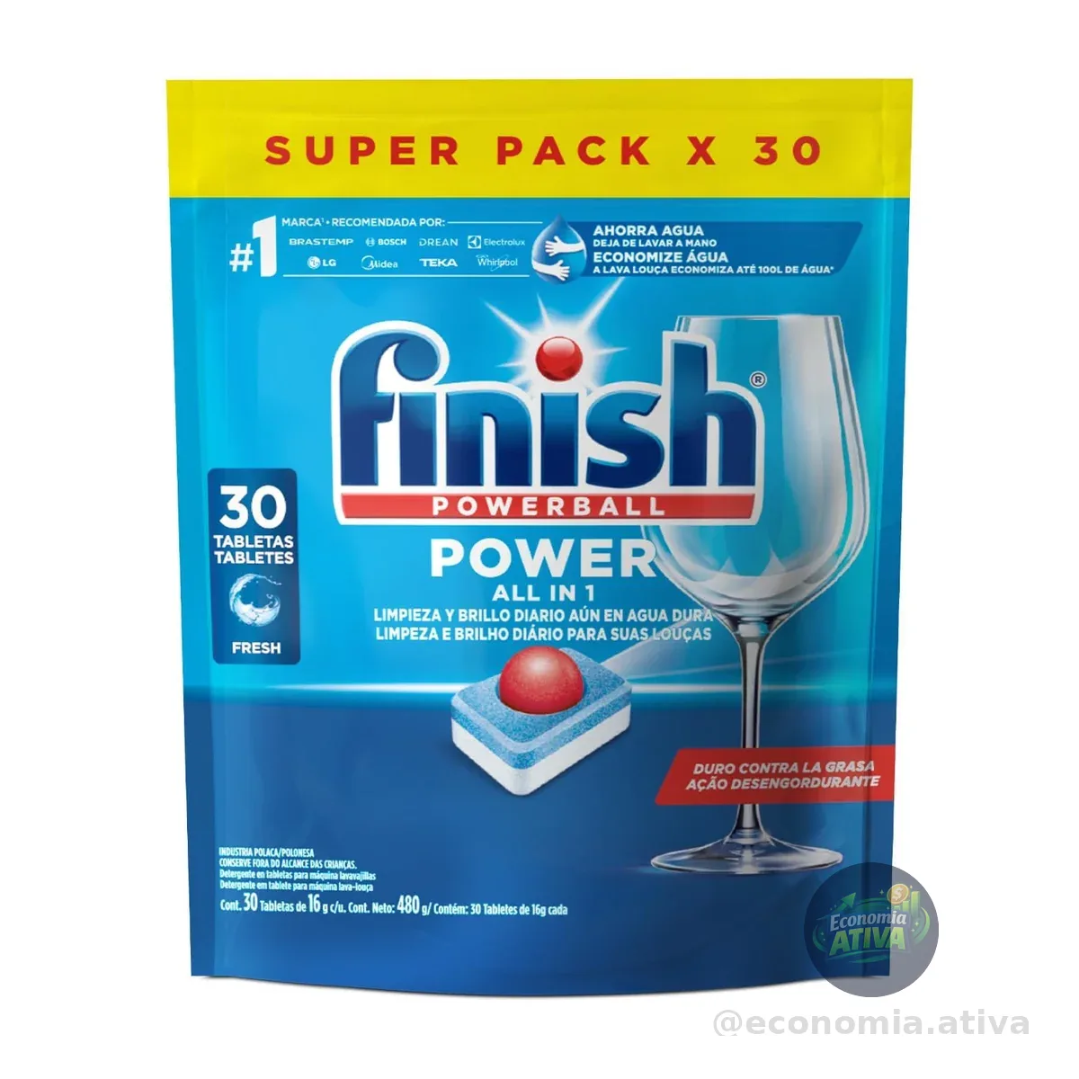 Finish Powerball Detergente para Lava Louças em Tabletes 30 unidades