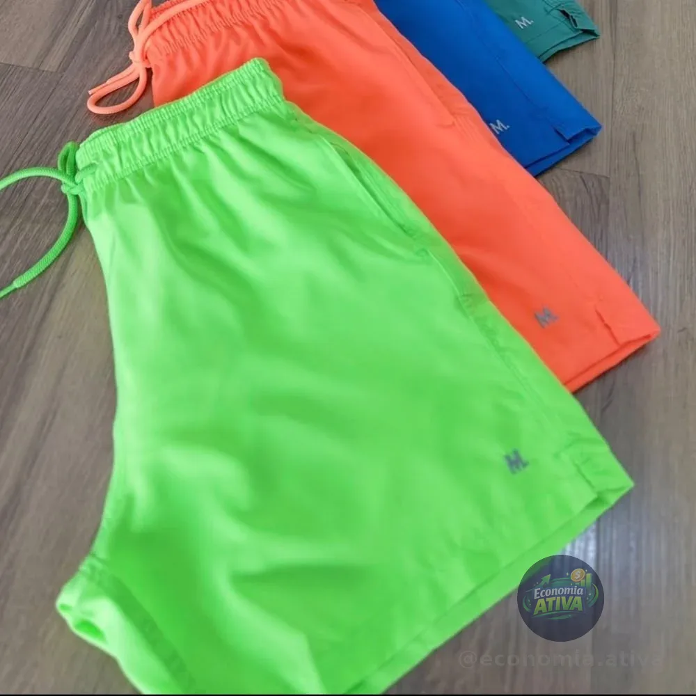 Shorts Bermuda Liso Adulto Masculino Verão Neon Praia Mash