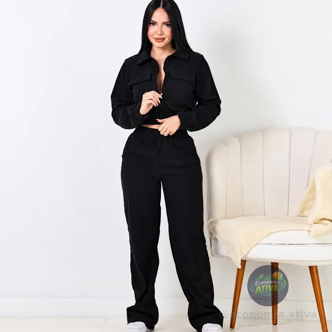 Conjunto Em Veludo Cotelê Jaqueta E Calça
