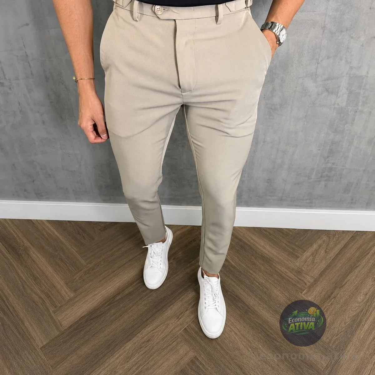 Calça Social Alfaiataria Malha Elastano Stretch