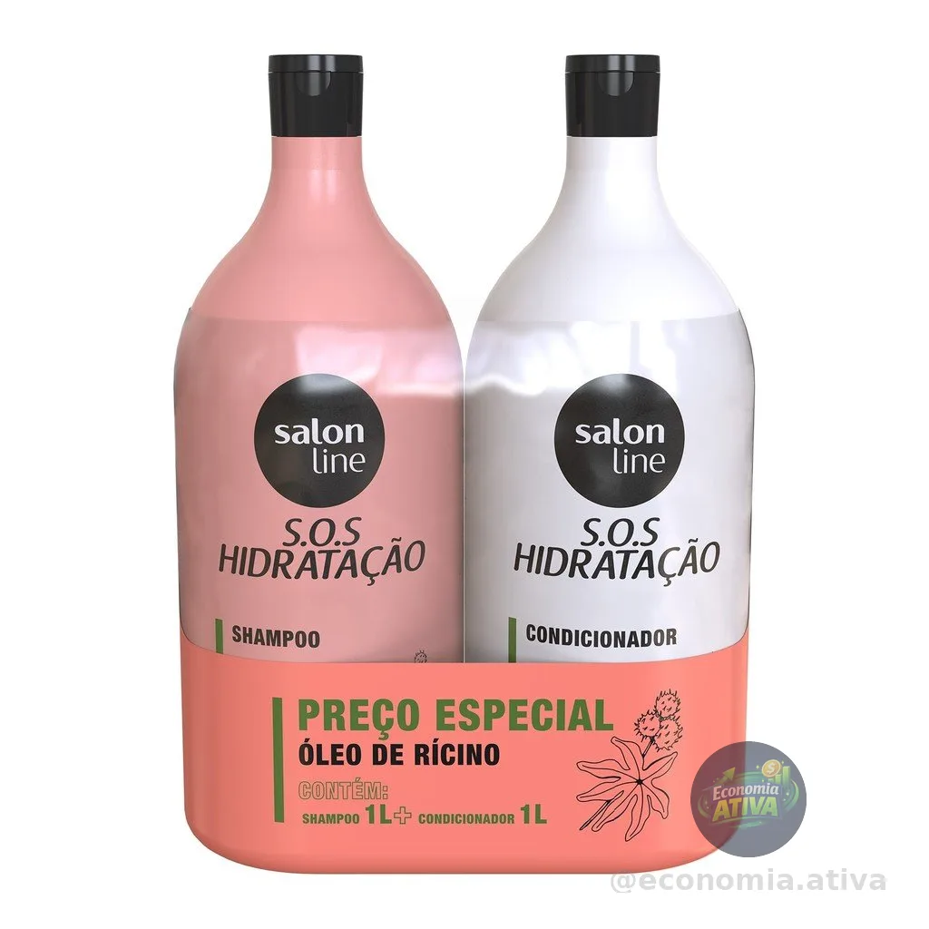 Kit S.O.S Hidratação Óleo de Rícino Shampoo e Condicionador Litrão Salon Line