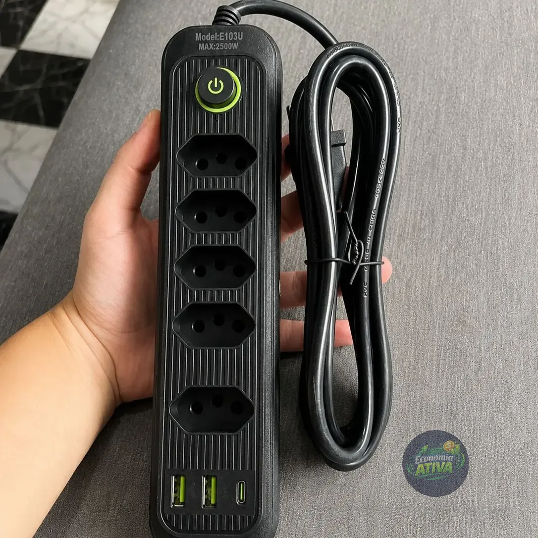 Extensão 5 Tomadas E 2 Usb 1 Pd Led Bivolt Power 110v/220v