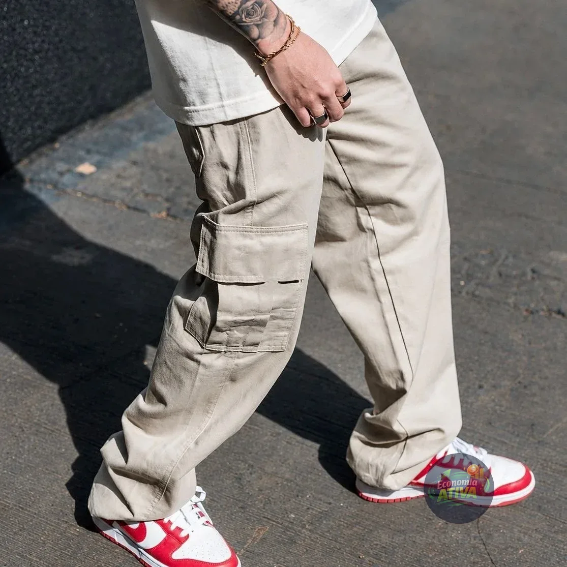 Calça Cargo Masculina Larga Streetwear
