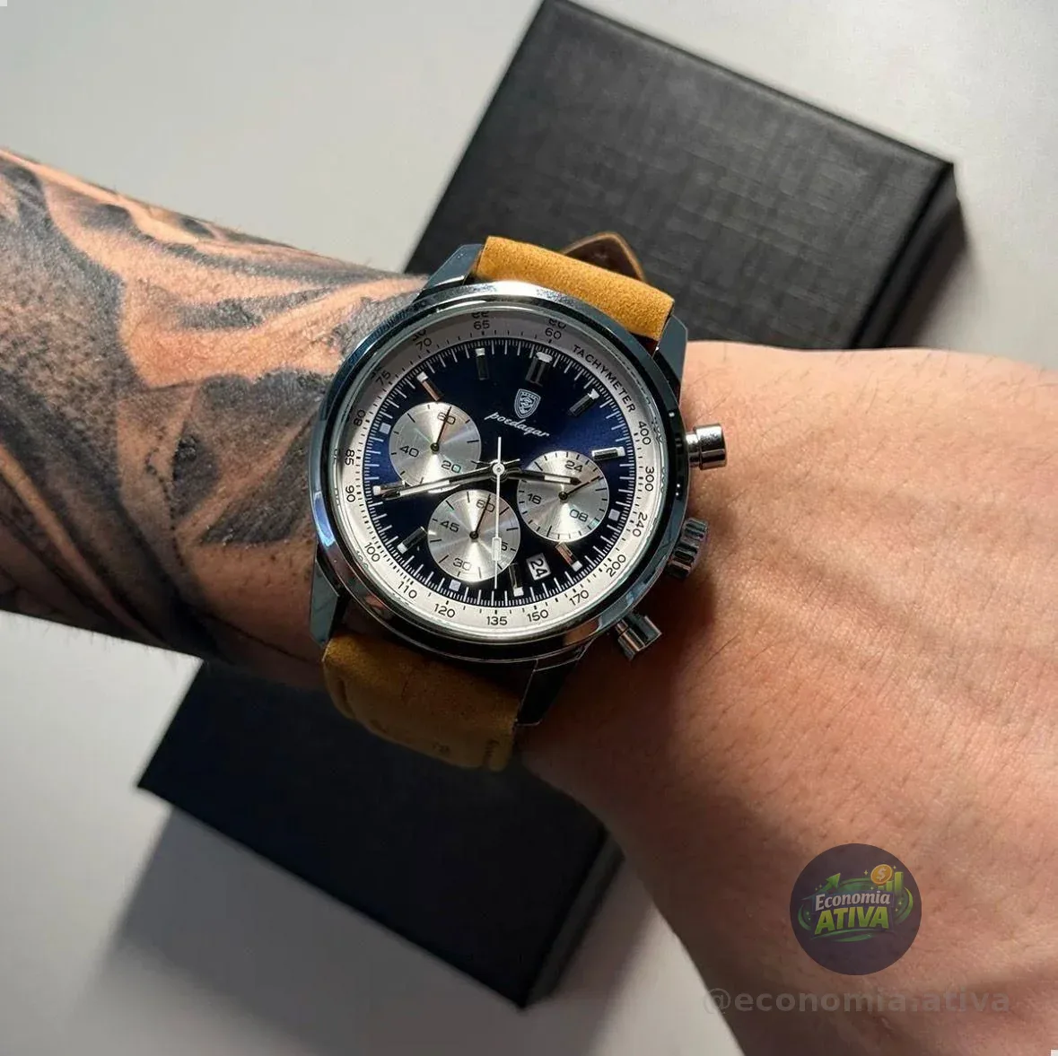 Relógio Luxo Poedagar Masculino Pulseira Em Couro (3 cores)