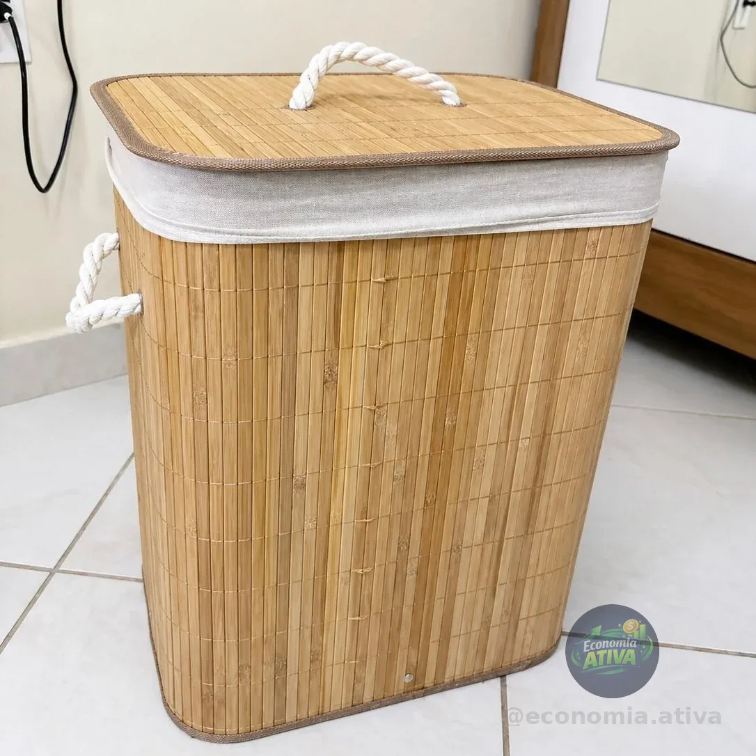 Cesto De Roupas De Bambu 72 Litros