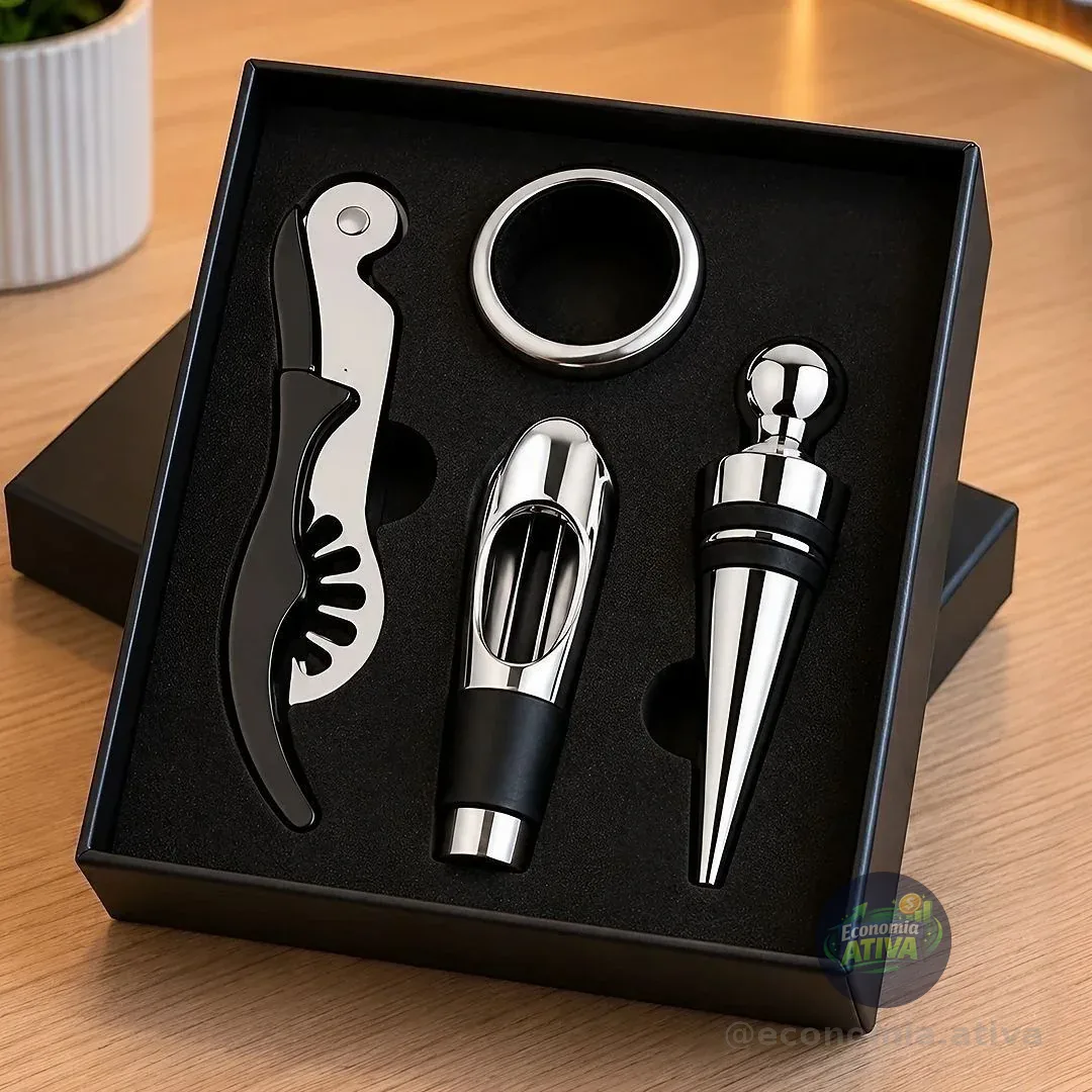 Kit Vinho 4 Peças Aço Inox Vbs Brasil Abridor Garrafa