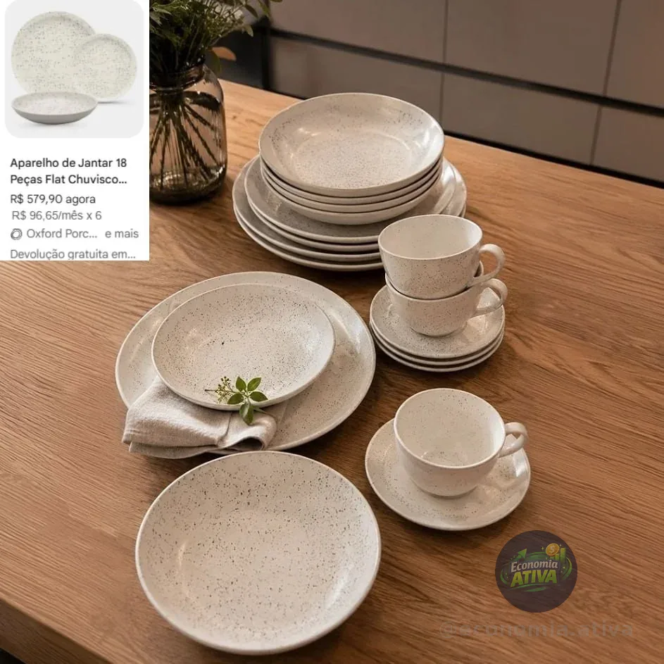 Aparelhos De Jantar E Chá Flat Chuvisco 20 Peças Off White E Preto Oxford