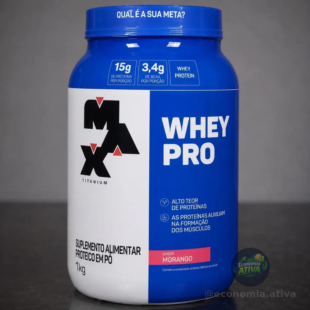 Whey Pro Pote 1kg Sabor Morango Max Titanium
