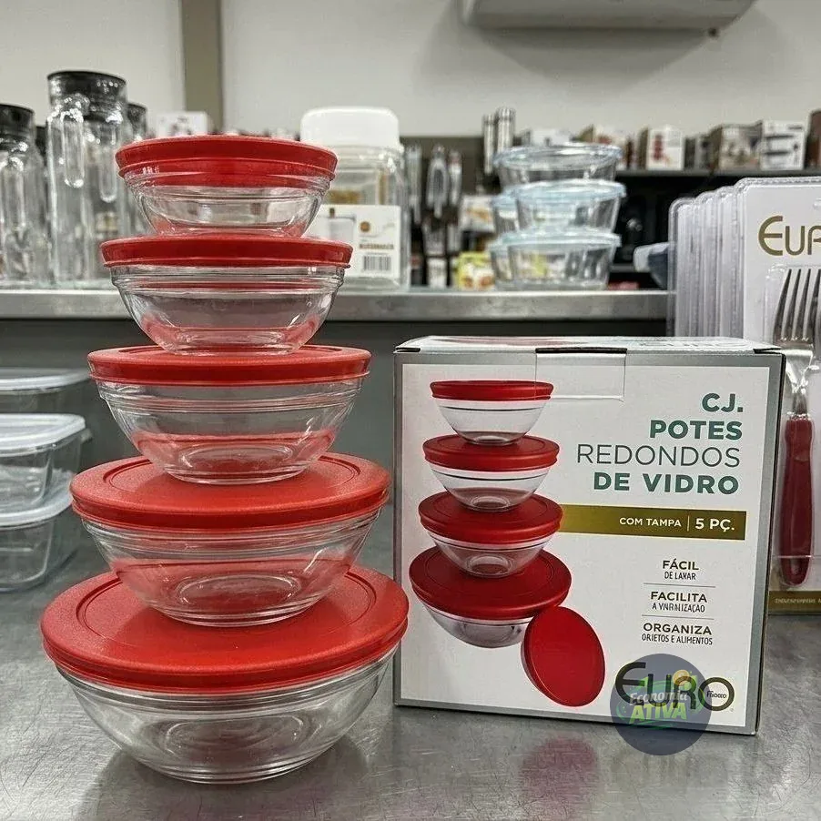 Conjunto de Potes de Vidro 5 Peças - Euro Home