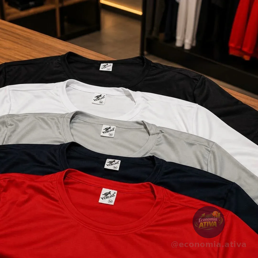 Kit 5 Camisetas Básica Dry Fit