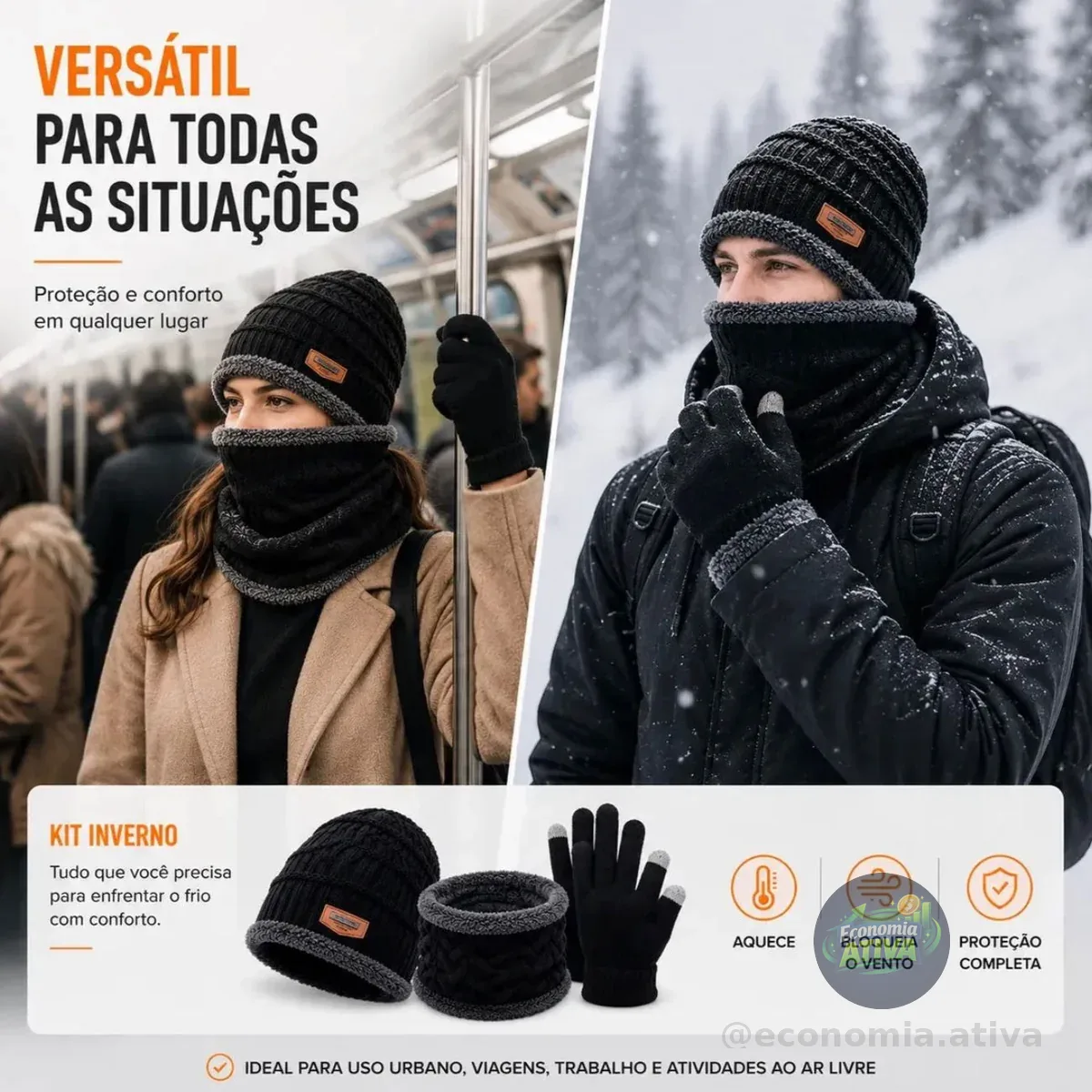 Kit Inverno Touca forrada, Gola térmica e Luvas