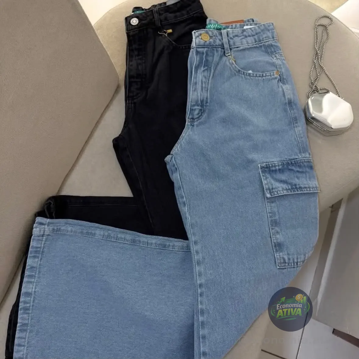 Calça Cargo Jeans Feminina Wide Leg (3 cores)