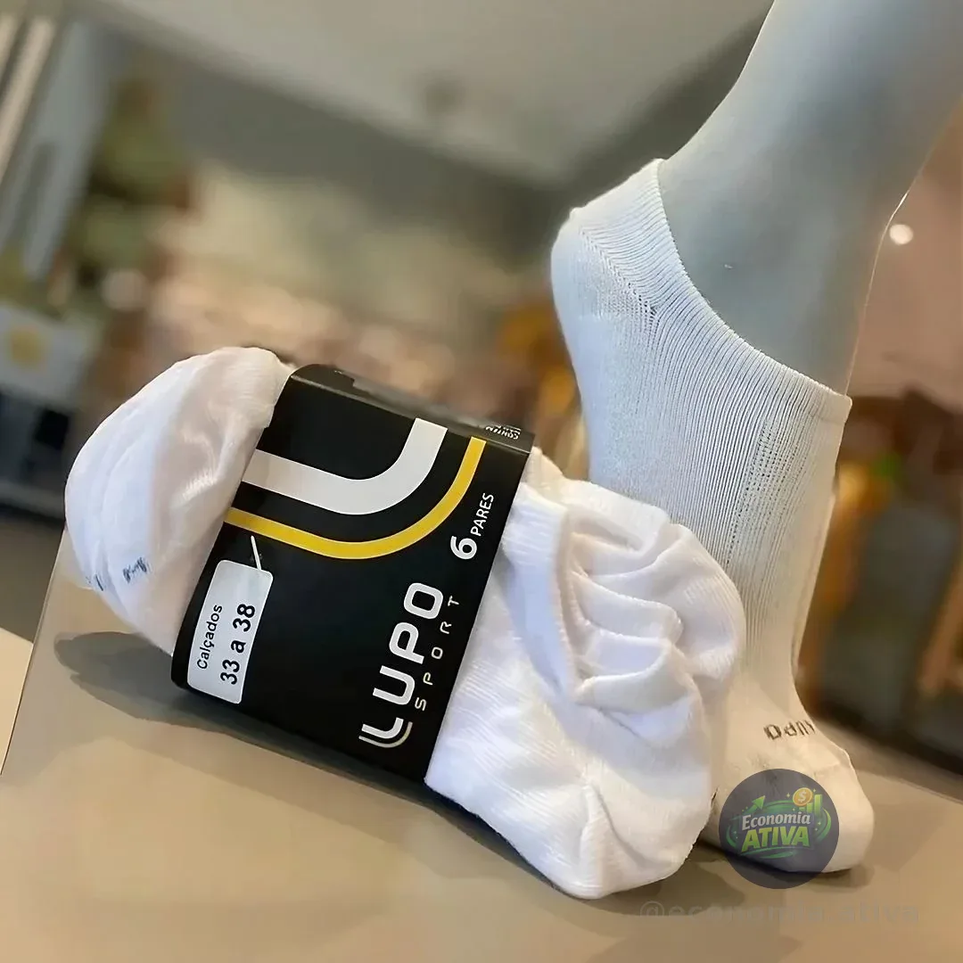 Kit 6 Pares De Meias Cano Curto Unissex Sport Lupo Branco / Cinza / Preto Liso 37-40
