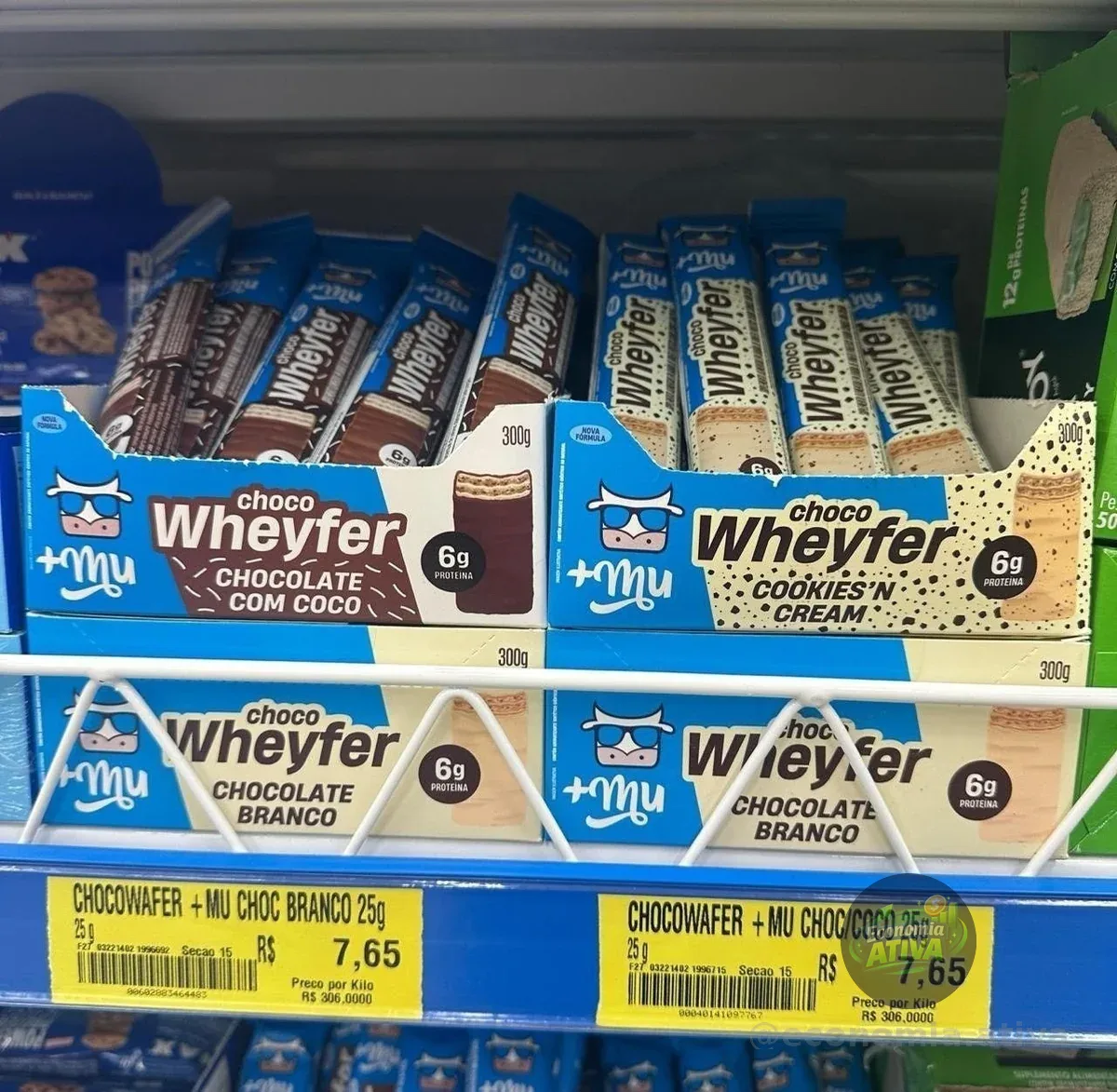 Chocowheyfer, Mais Mu, Wafer Proteico Sabor Chocolate Branco, 6g de Proteína, Zero Açúcar, Display com 12 Unidades