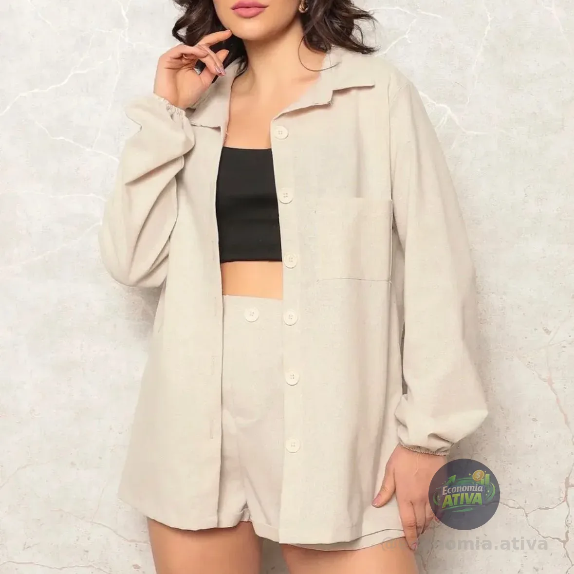 Conjunto Linho Feminino Camisa E Short