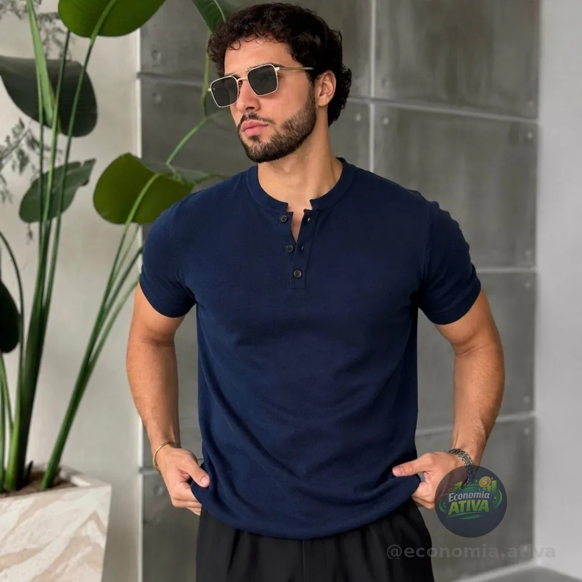 Camiseta Henley Masculina (7 cores)