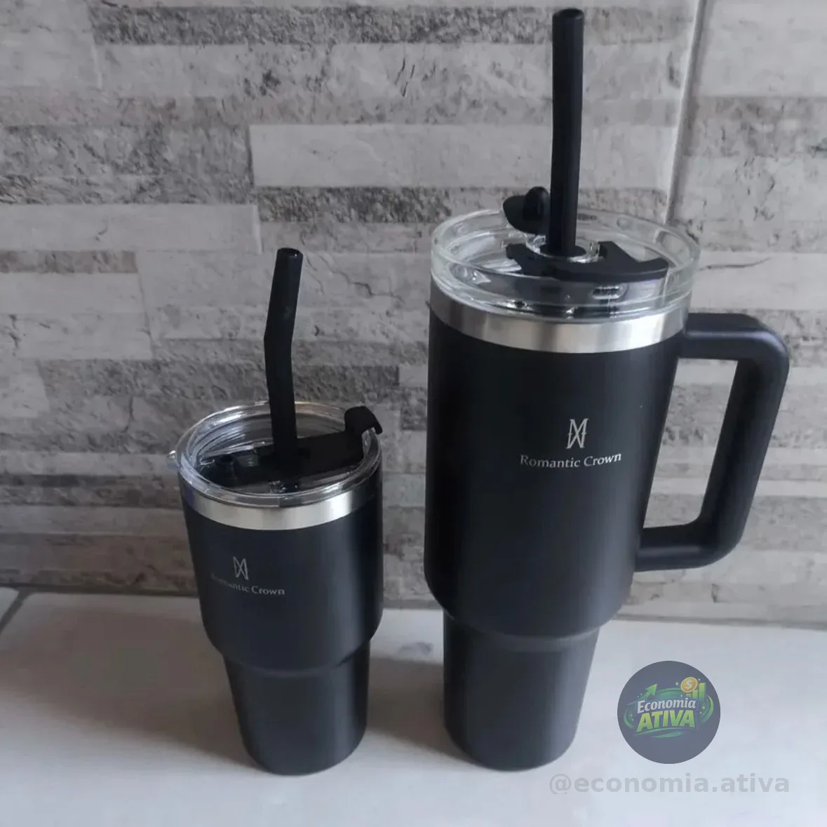 Kit Copo Térmico Inox 1200ml e 600ml Com Tampa e Canudo