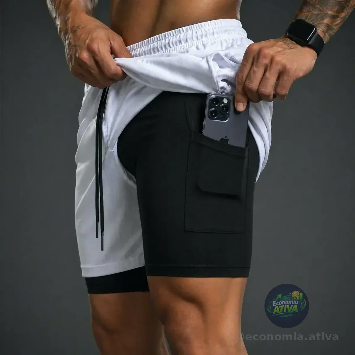 Kit 3 Shorts 2 Em 1 Duplo Bolso