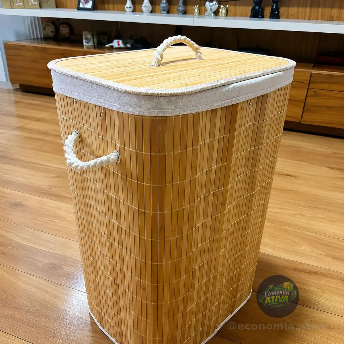 Cesto De Roupas De Bambu 72 Litros