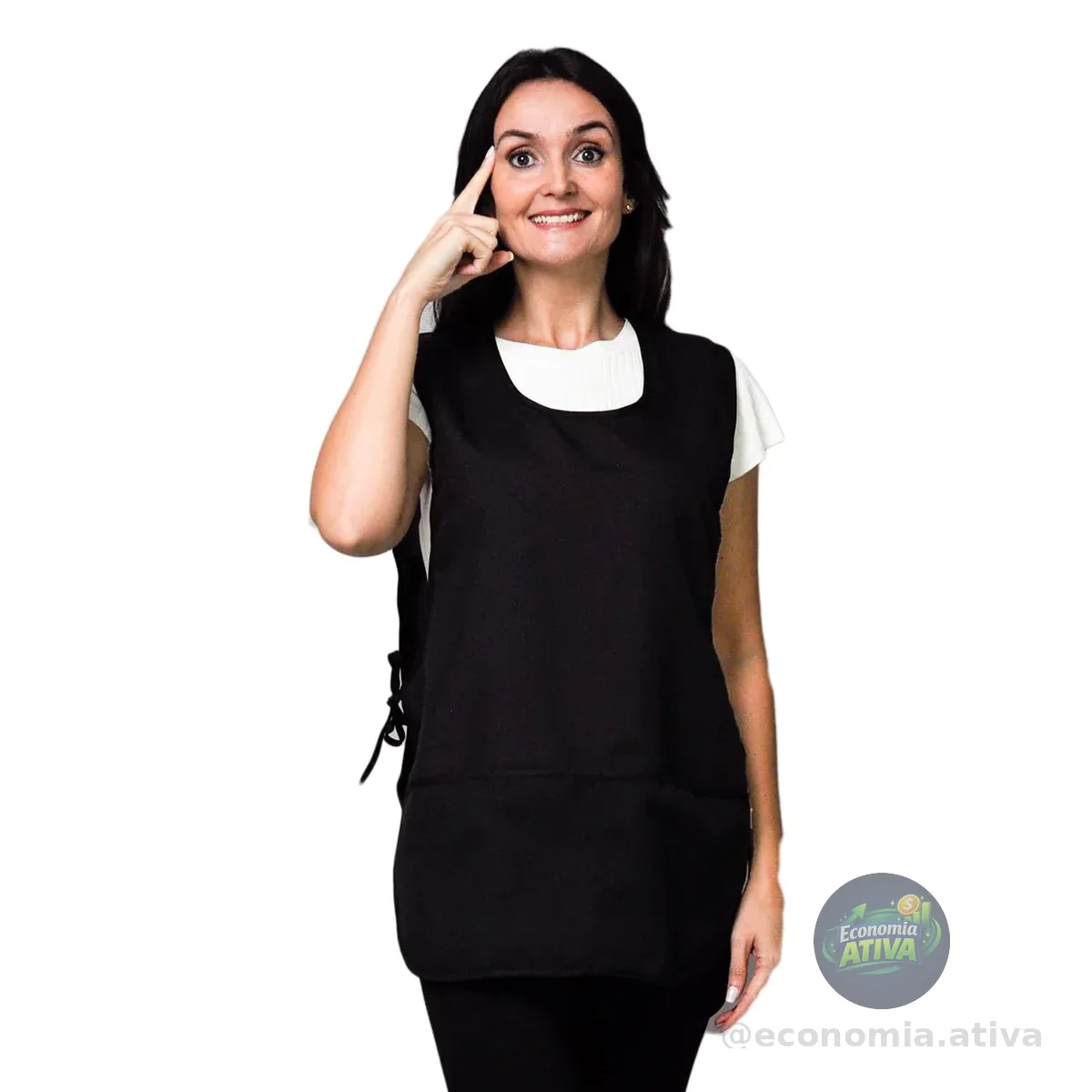 Avental Bata Liso Oxford Frente e Costa Com 2 Bolsos