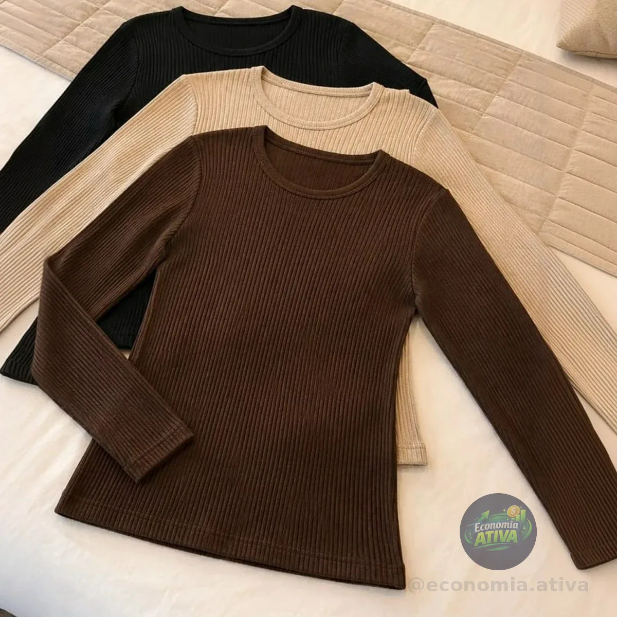 Kit 3 Blusas Canelada Básica