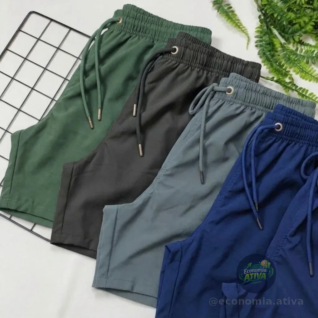 4 Short Tactel Masculino Bermuda Praia Casual Academia Bolso