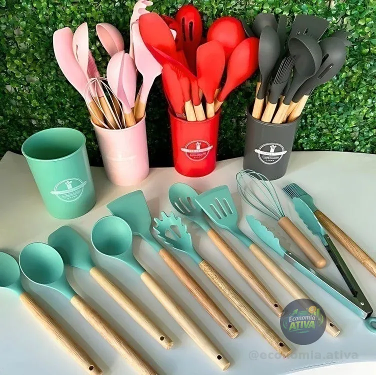 Kit C/12 Utensílios De Cozinha Silicone