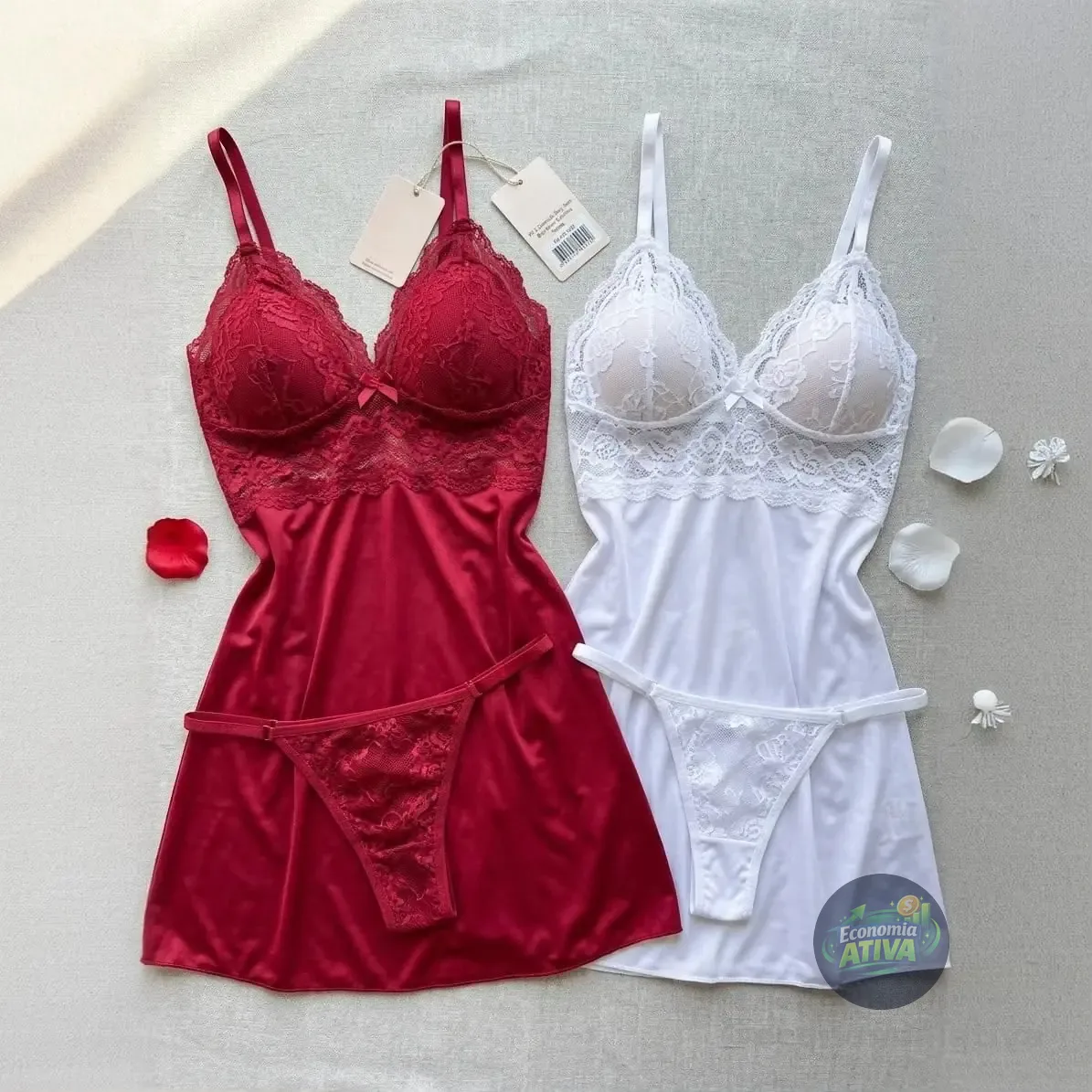 Kit 2 Camisola Sexy Sem Bojo Com Calcinha Renda